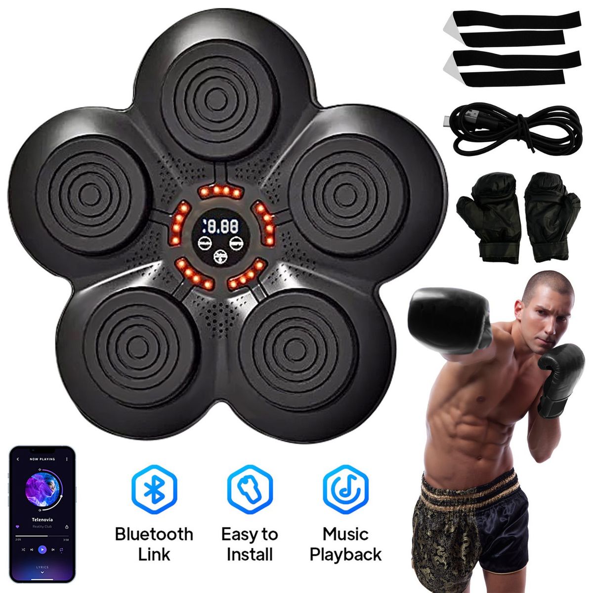 EVERSO - Maquina De Boxeo Artes Marciales Guantes Musical Bluetooth