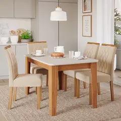 DANIELS - Juego de Comedor Elegante Madera Estela Rectangular 4 sillas Blanco
