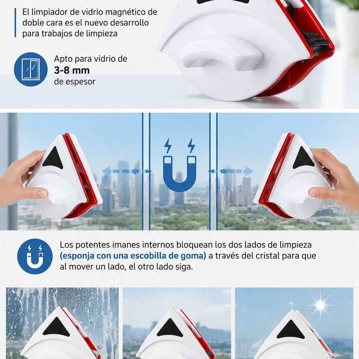 GENERICO - Limpia Vidrios Magnetico Limpiador De Vidrios Ventanas Hogar