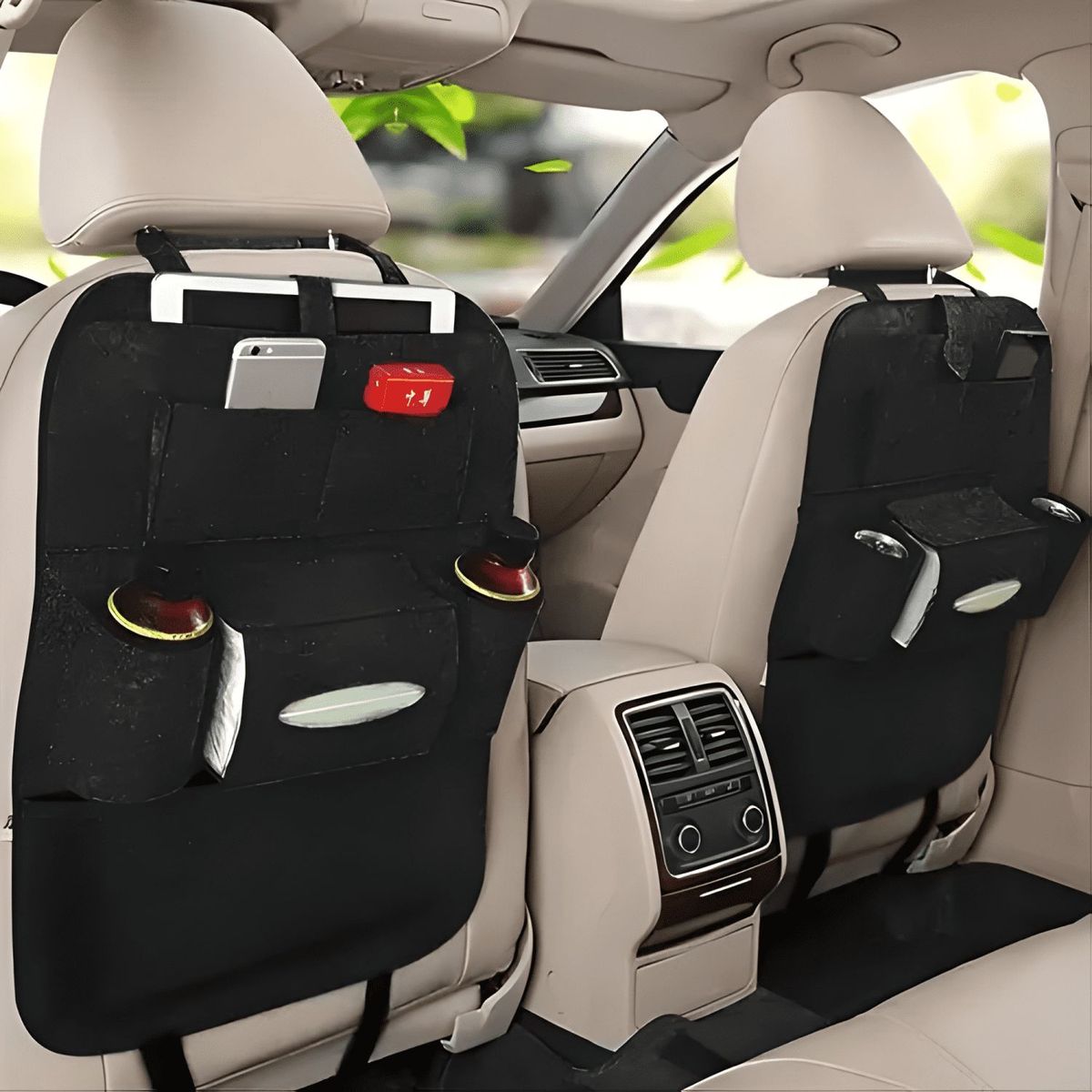 GENERICO - Pack 2 Organizadores Asiento Auto Lhua Tela No Tejida Negro