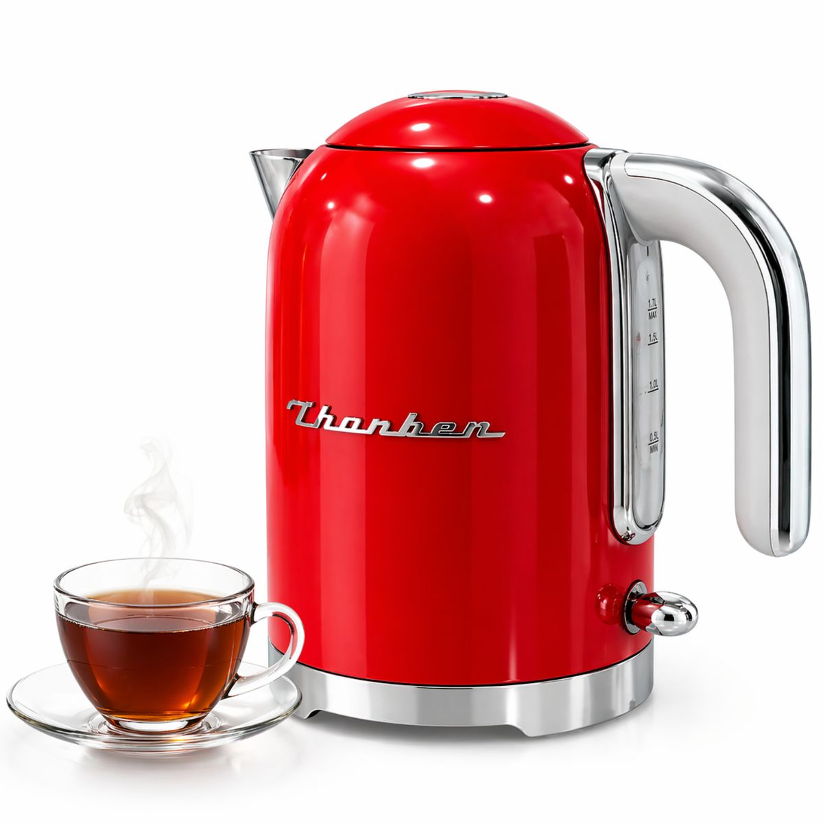 THORBEN - Hervidor Electrico De Agua Thorben Retro Style Kettle 1.7 Lt Rojo