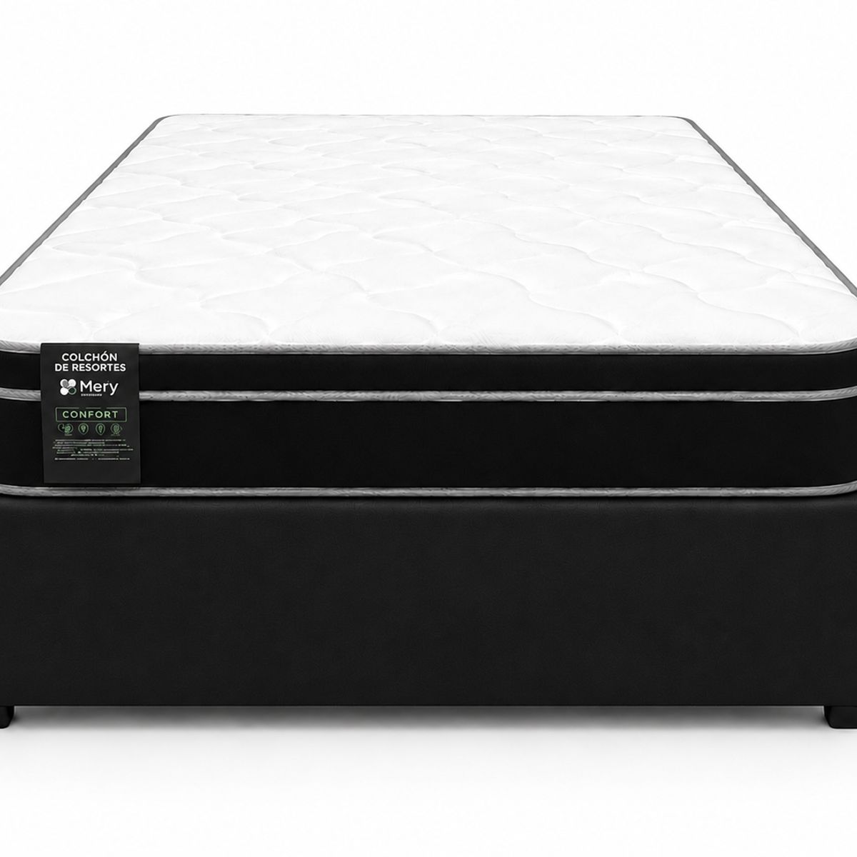 GENERICO - Base Baúl 1.5 Plazas Onyx Negro + Colchón Excellence Plus – Sistema Hidráulico Premium