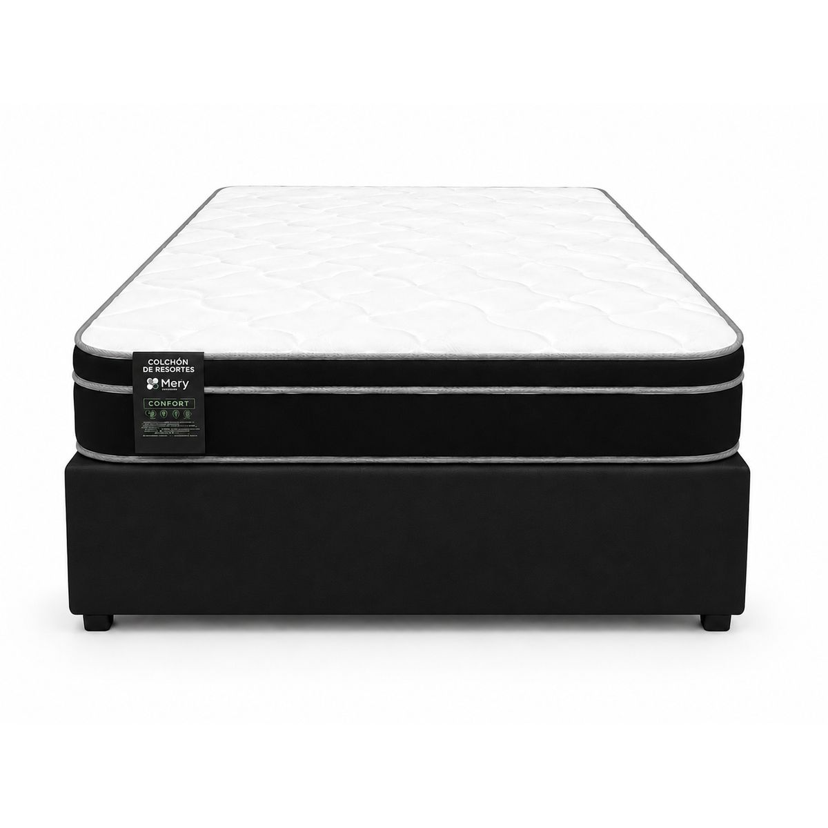 GENERICO - Base Baúl 1.5 Plazas Onyx Negro + Colchón Excellence Plus – Sistema Hidráulico Premium