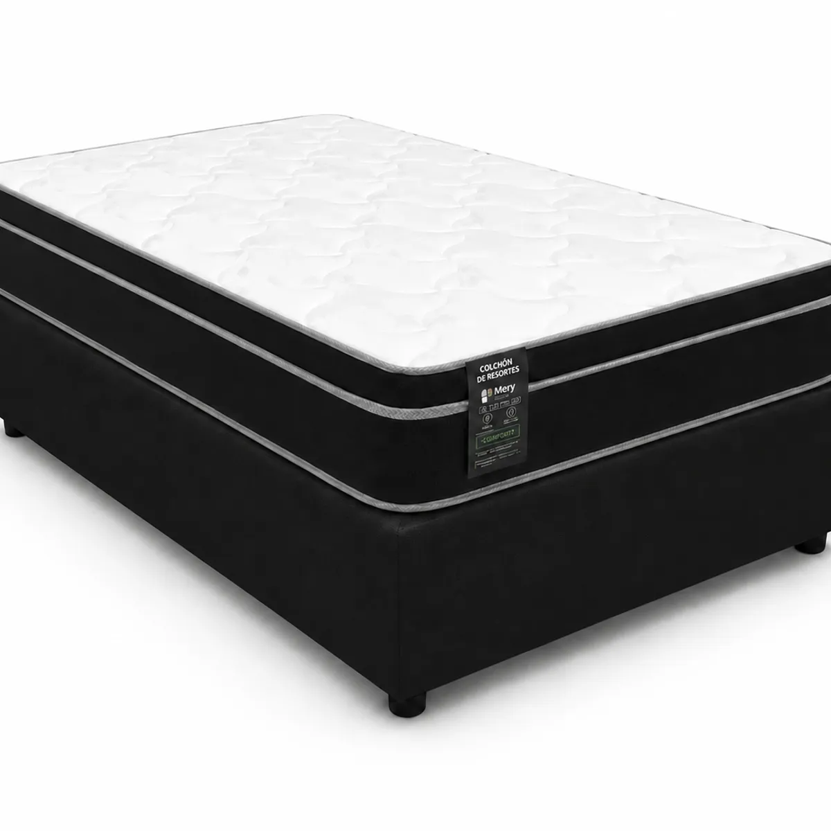 GENERICO - Base Baúl 1.5 Plazas Onyx Negro + Colchón Excellence Plus – Sistema Hidráulico Premium