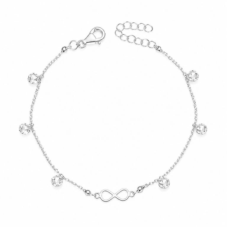 Pulsera Infinito Cristales Plata Ley 925 Plateado TALLA UNICA