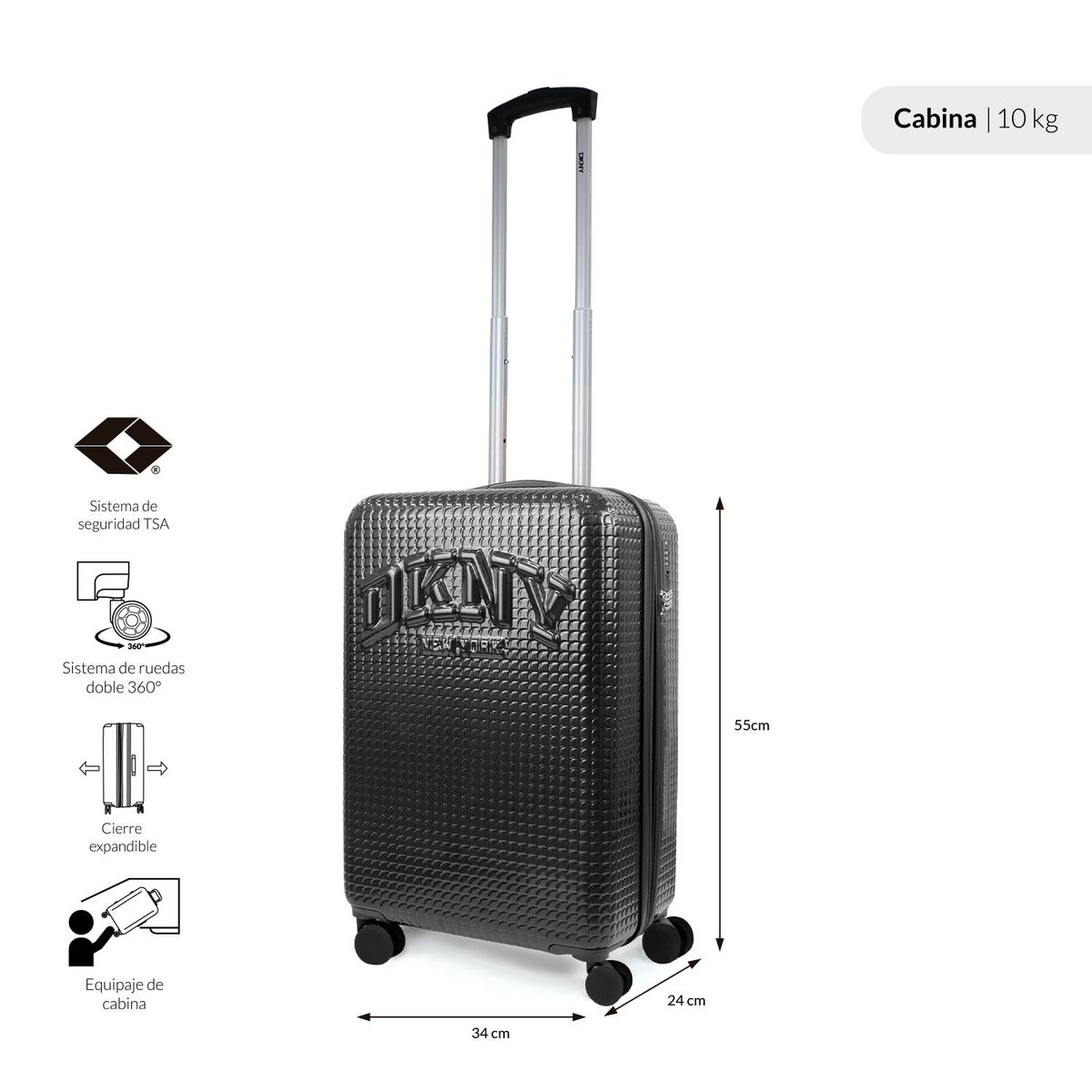 DKNY - Set 3 Maletas Donna Karan Hot Town Cabina Mediana Grande negras