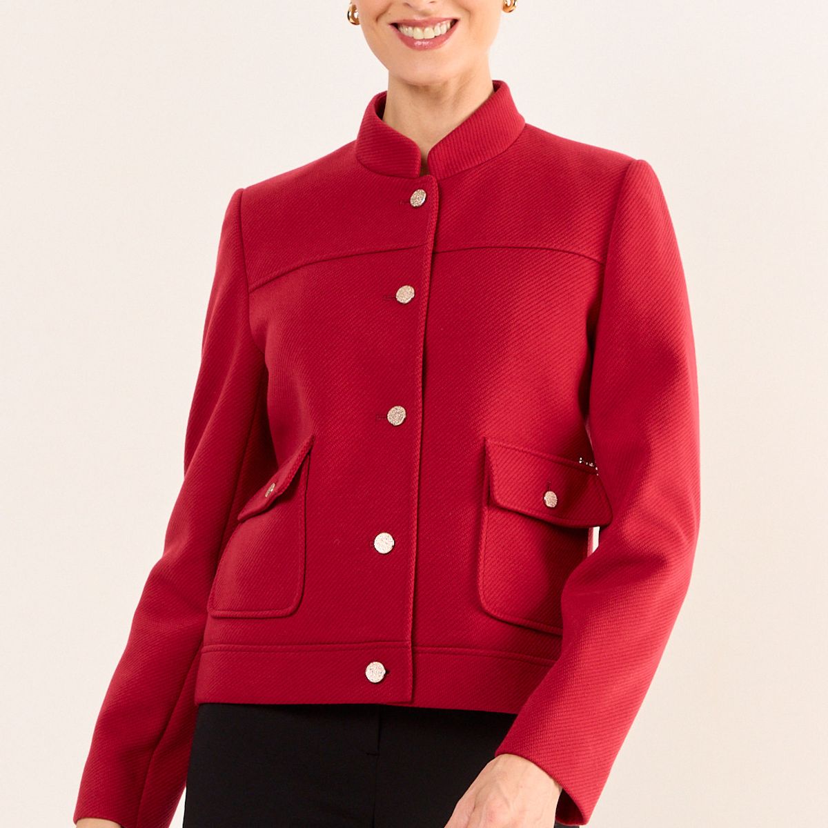MA GRIFFE - Chaqueta Muflon Cuello Mao Mujer Rojo Magriffe