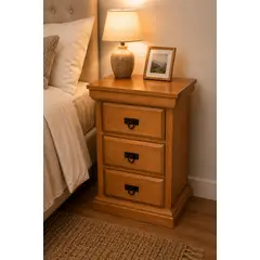 HS HEIM STORE - Velador 3 Cajones Madera Color Caramelo Modelo Munich