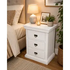 HS HEIM STORE - Velador 3 Cajones Madera Color Blanco Modelo Munich