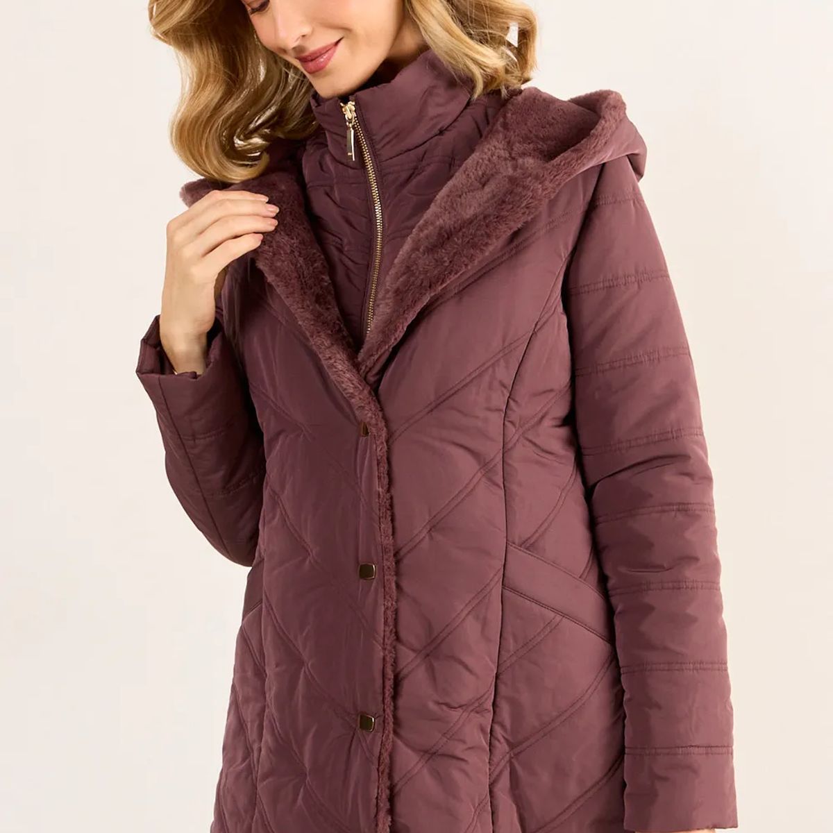 MA GRIFFE - Parka Con Pelos Y Gorro Mujer Café Magriffe