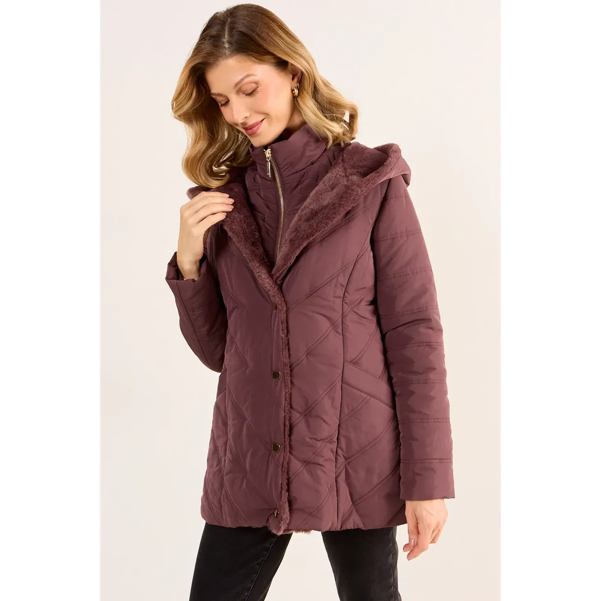 MA GRIFFE - Parka Con Pelos Y Gorro Mujer Café Magriffe