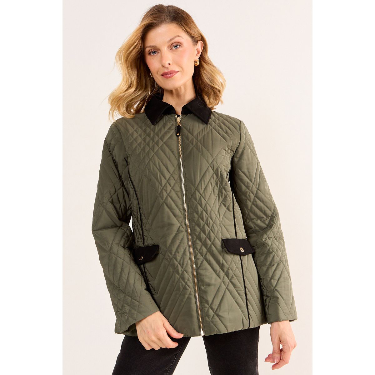 MA GRIFFE - Parka Cuello Suede Contratono Mujer Verde Oliva Magriffe