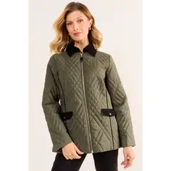 MA GRIFFE - Parka Cuello Suede Contratono Mujer Verde Oliva Magriffe