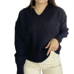 JRL - Sweater De Mujer Manga Larga Escote V Con Cuello