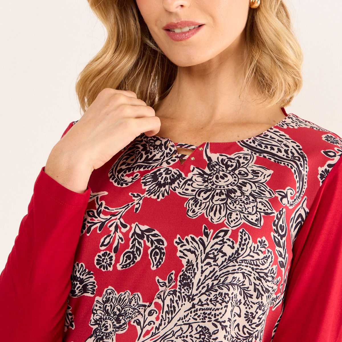 MA GRIFFE - Polera Doble Tela Estampada Mujer Rojo Ma Griffe