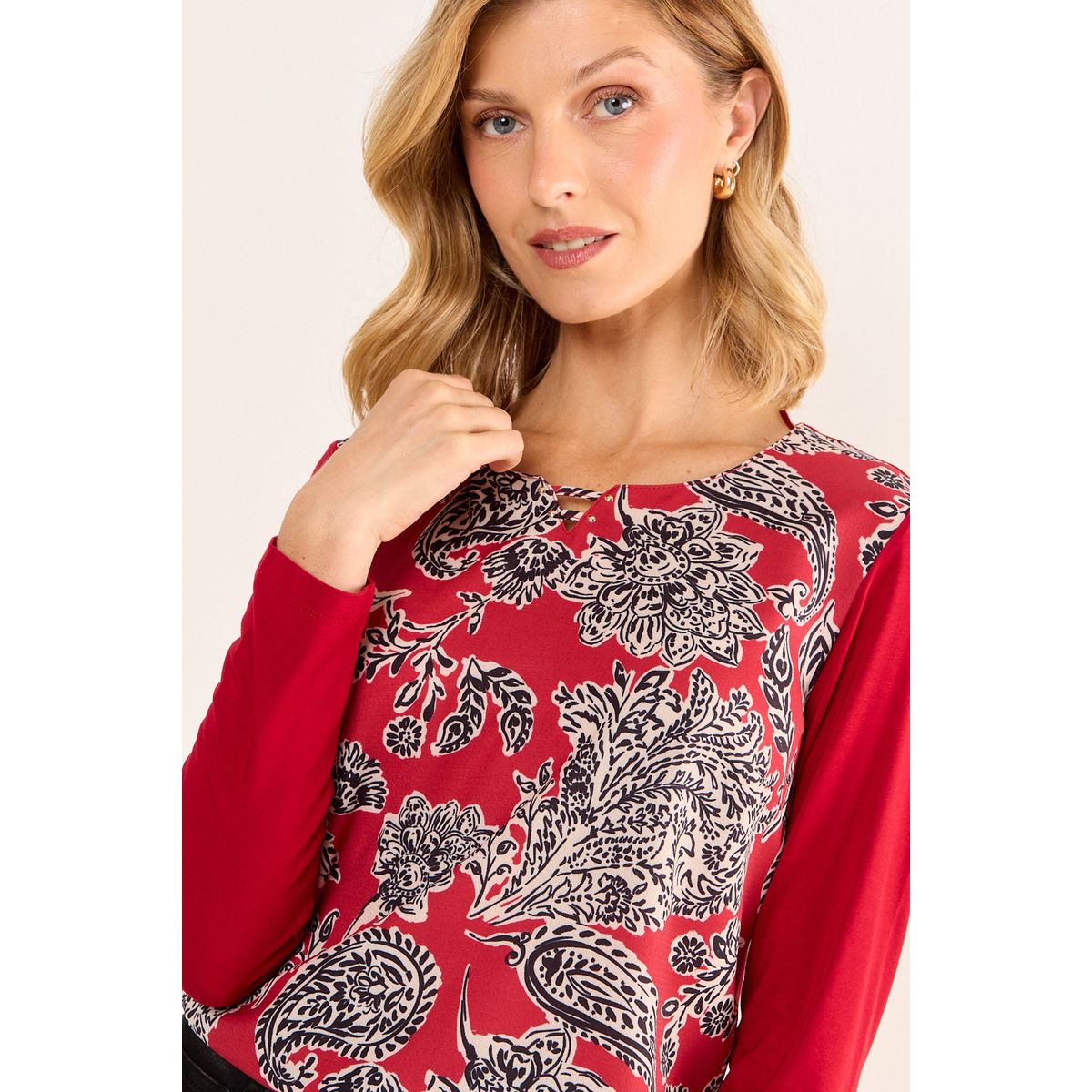 MA GRIFFE - Polera Doble Tela Estampada Mujer Rojo Ma Griffe