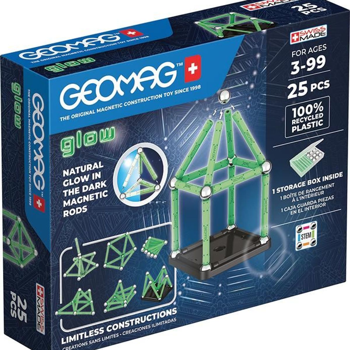 GEOMAG - Juego de Creacion Magnético Glow 25 piezas