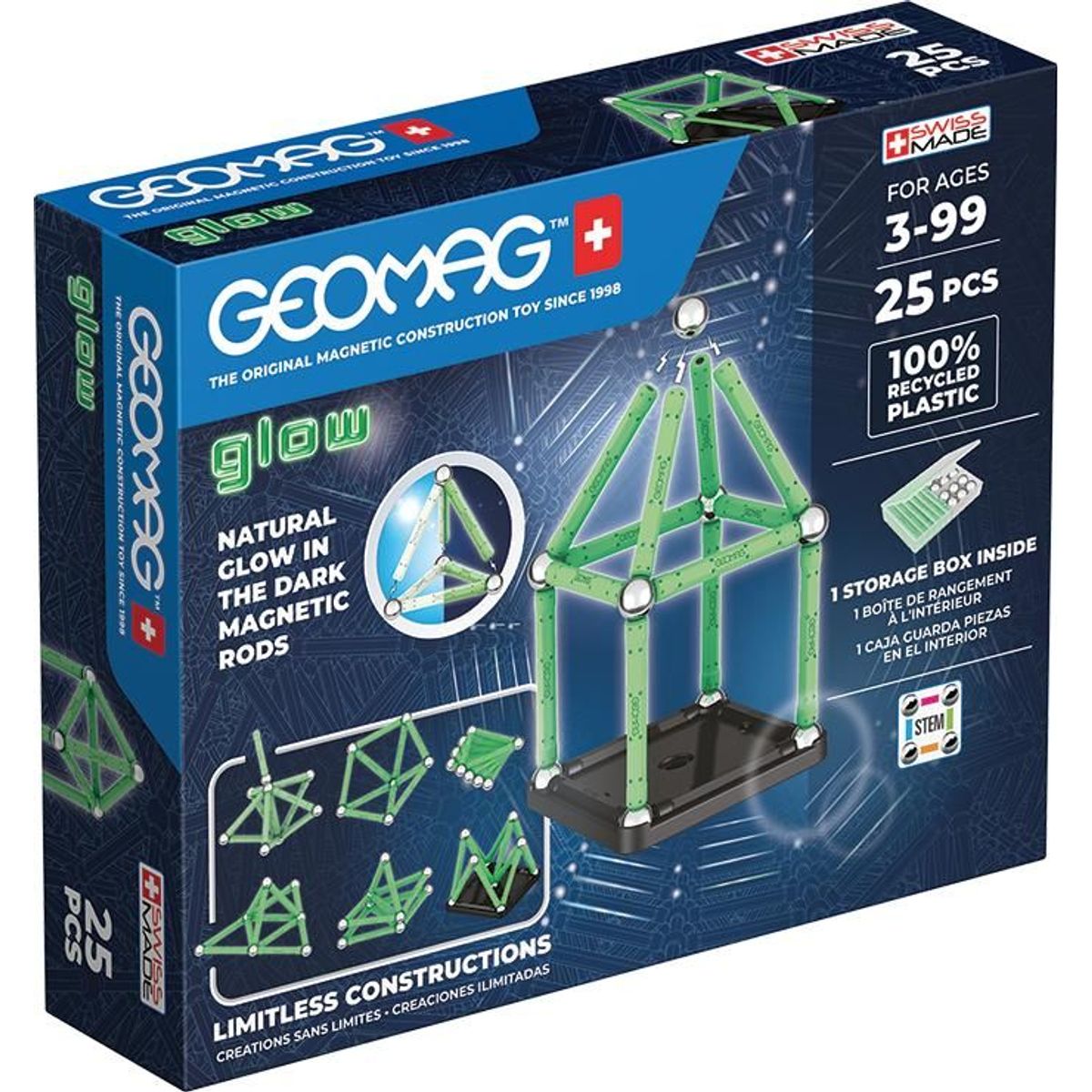 GEOMAG - Juego de Creacion Magnético Glow 25 piezas