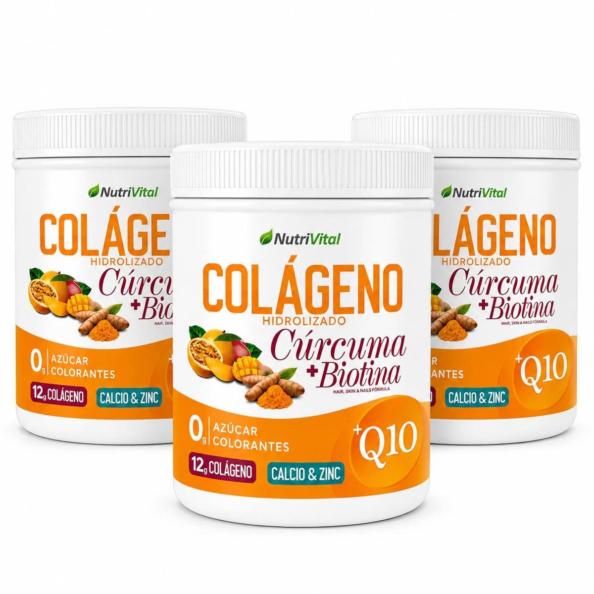 NUTRIVITAL - 3 Colágenos hidrolizados con Biotina y Q10 curcuma