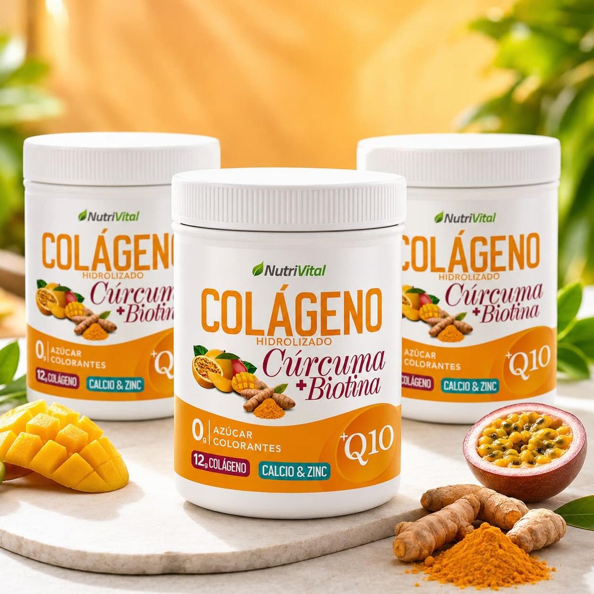 NUTRIVITAL - 3 Colágenos hidrolizados con Biotina y Q10 curcuma