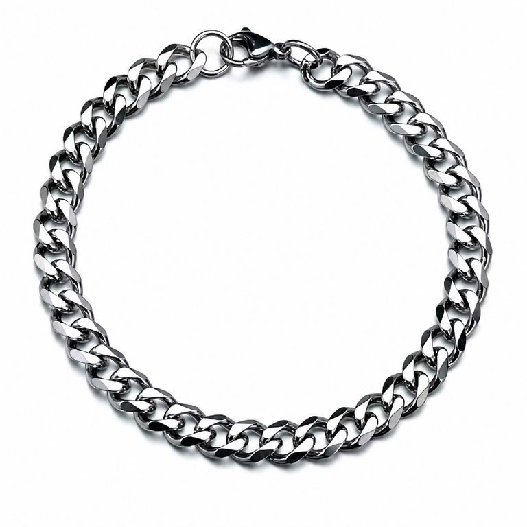 Pulsera Hombre Cubana en Acero Inoxidable 7mm Plateado TALLA UNICA