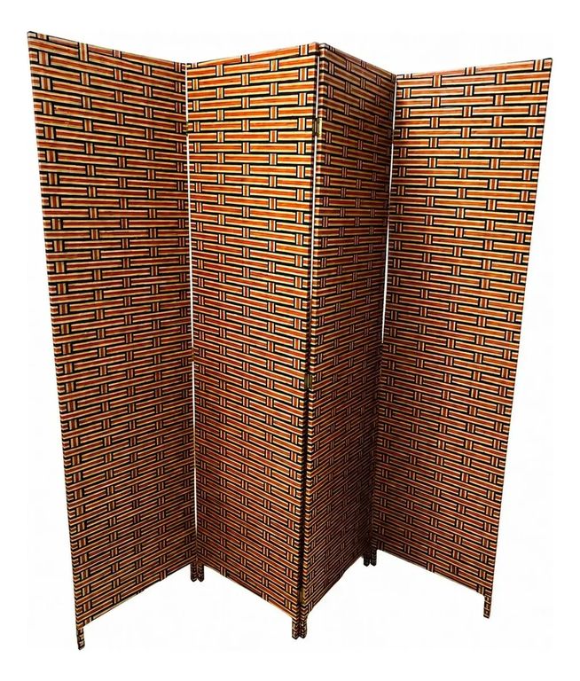 Biombo De Madera Resistente 4 Paneles Ladrillo 180cmx180cm - Naranja