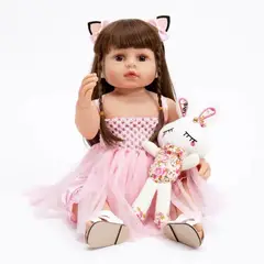GENERICO - Muñeca Bebé Reborn Princesa Rosa con Peluche