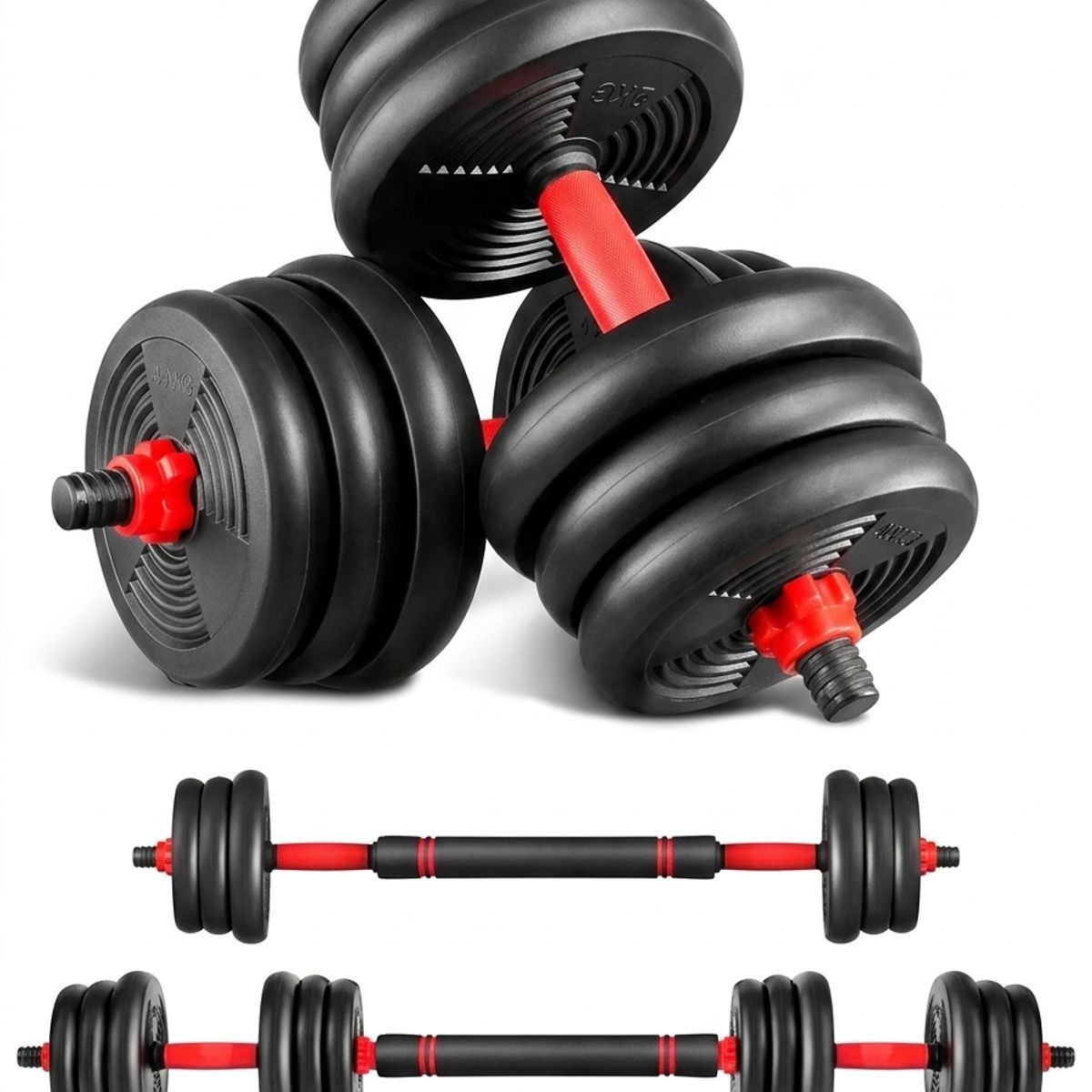 GENERICO - Set Mancuernas 20 kg con Union Barra Red Discos Cemento Hierro Esponja 20 mm Ajustable