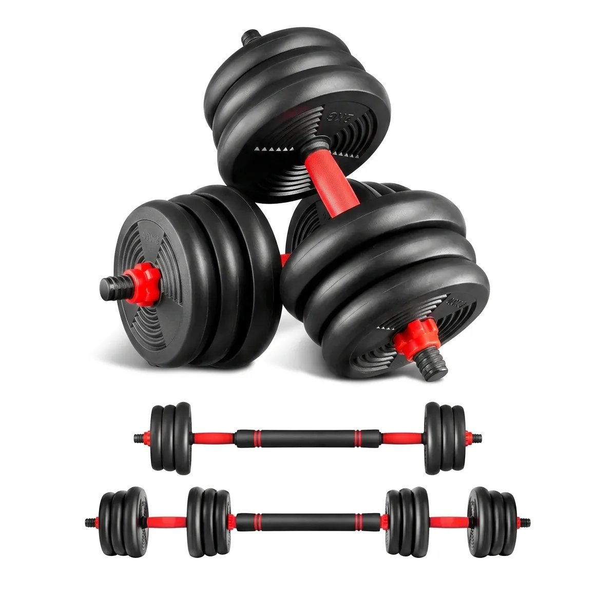 GENERICO - Set Mancuernas 20 kg con Union Barra Red Discos Cemento Hierro Esponja 20 mm Ajustable