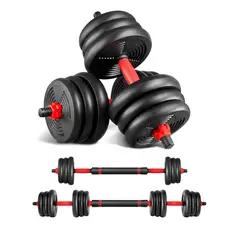 GENERICO - Set Mancuernas 20 kg con Union Barra Red Discos Cemento Hierro Esponja 20 mm Ajustable