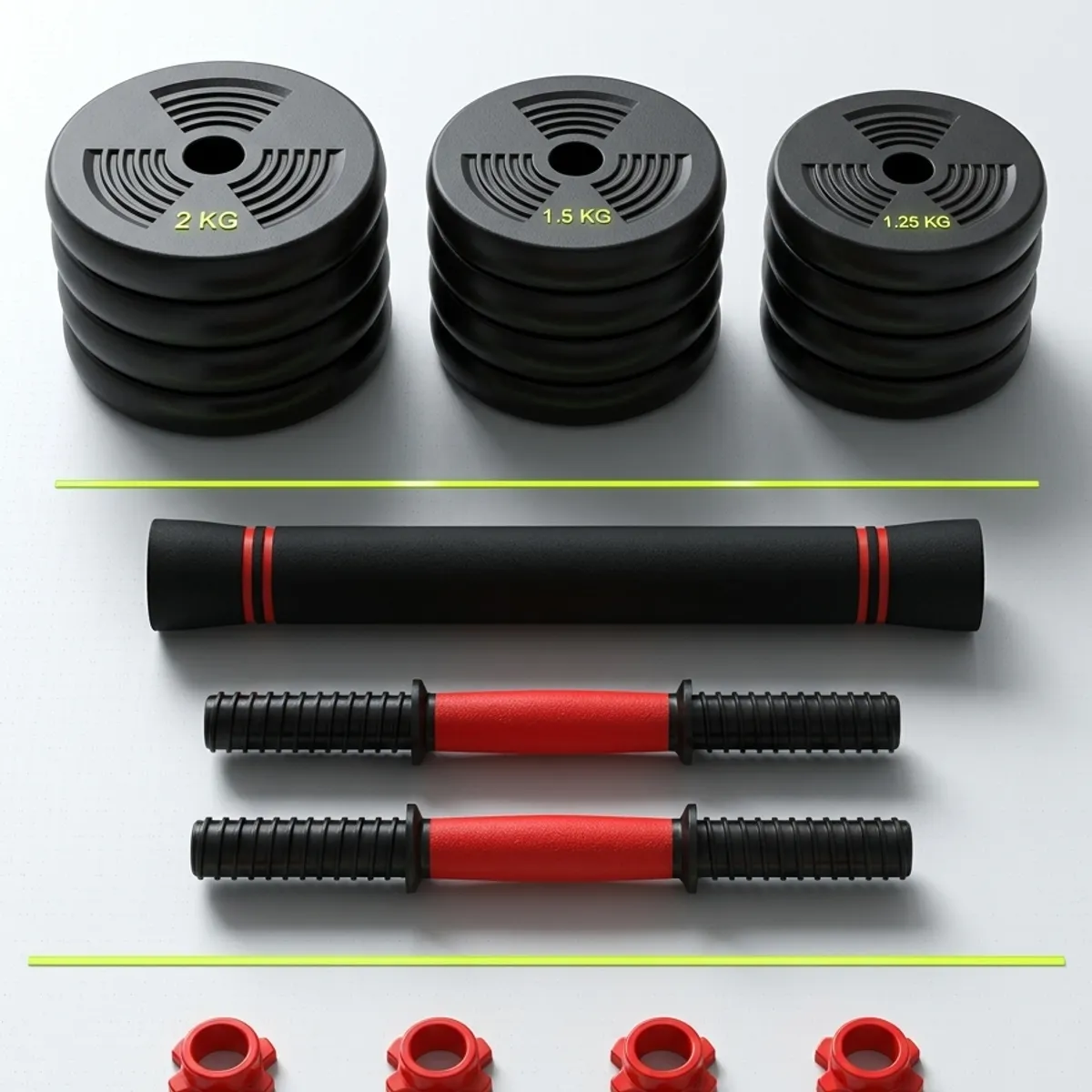 GENERICO - Set Mancuernas 20 kg con Union Barra Red Discos Cemento Hierro Esponja 20 mm Ajustable