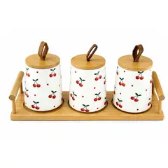 GENERICO - Set de Frascos Cerámicos con Base de Bambú