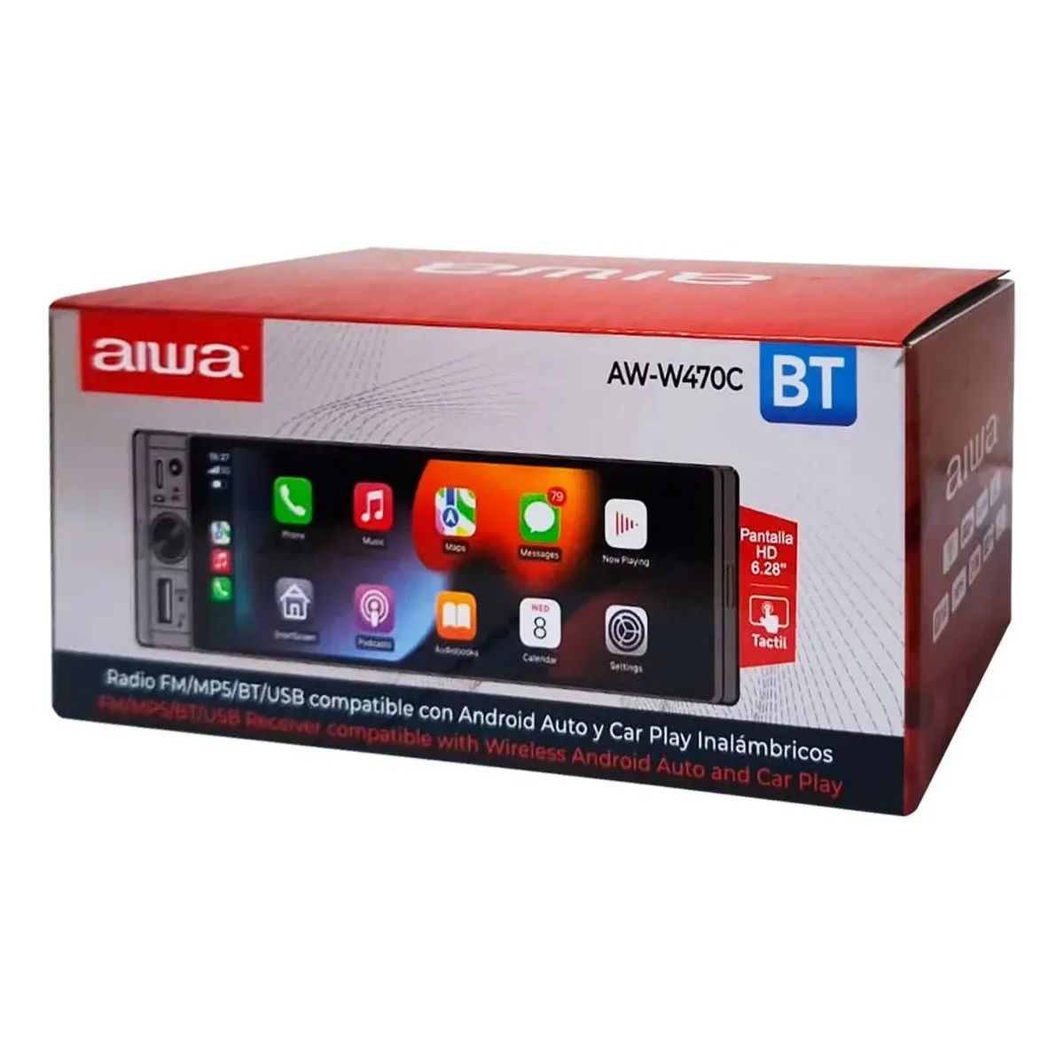 AIWA - Radio 1 Din Pantalla Aiwa Aw-w470c Con Carplay Android Auto