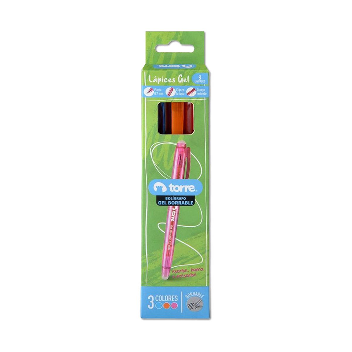 TORRE - Set 3 Lápiz Gel Borrable Fun 0.7mm Torre Az Nj Rs