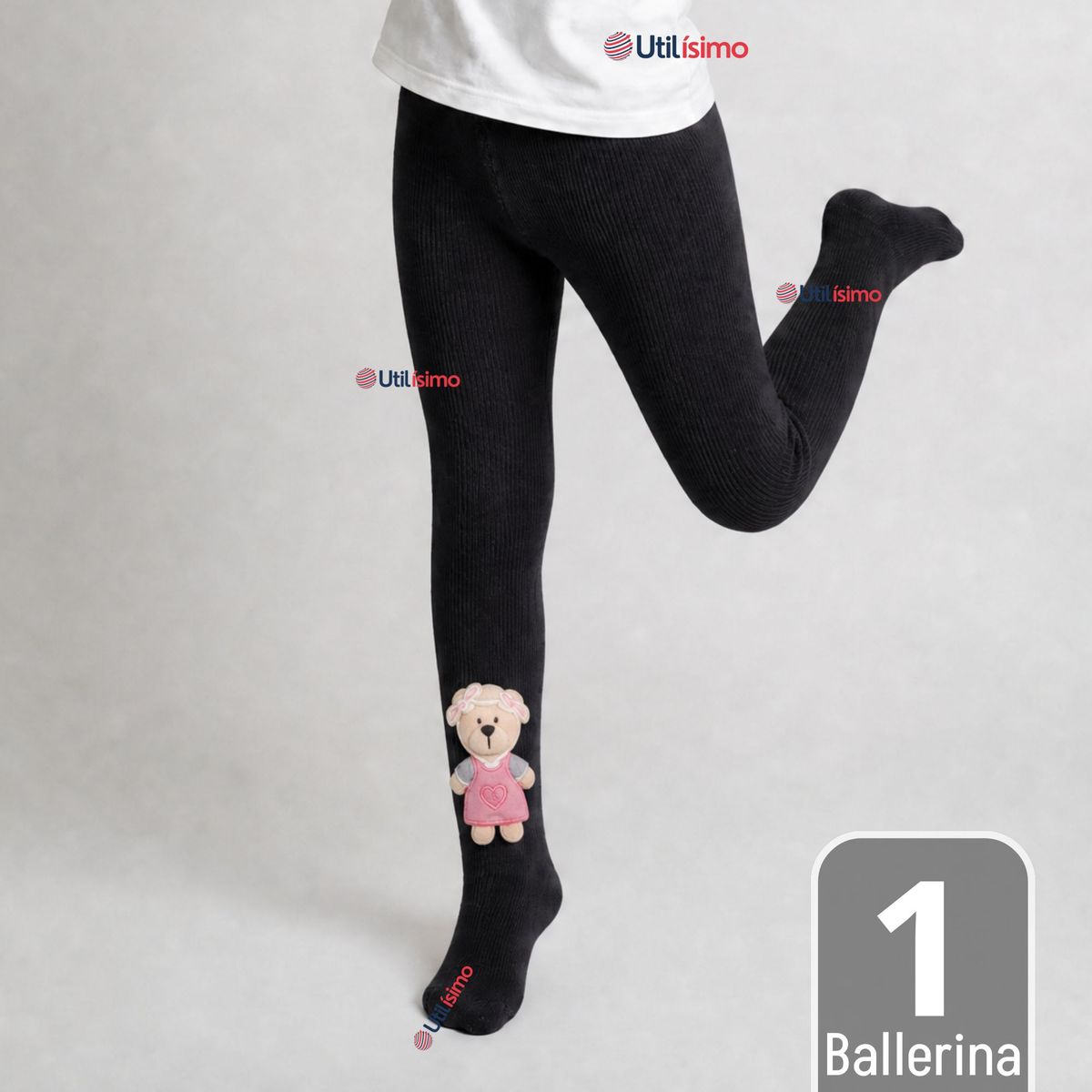 JUMP KIDS - Panty 3D Osito Negro Tejida Niña Ballerina 78% Algodón Premium