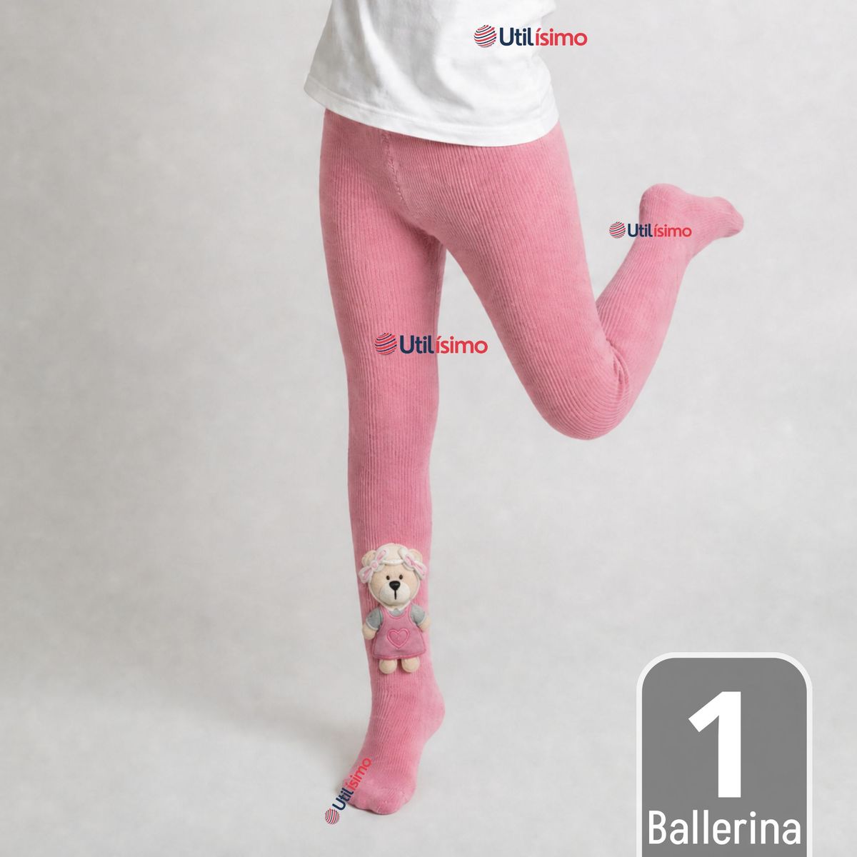 JUMP KIDS - Panty 3D Osito Rosado Tejida Niña Ballerina 78% Algodón Premium