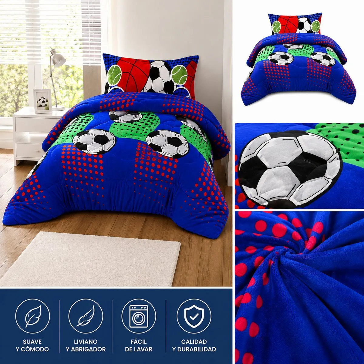 GENERICO - Plumón Plush Diseño Futbol Ultra Suave  Abrigo Invierno Premium