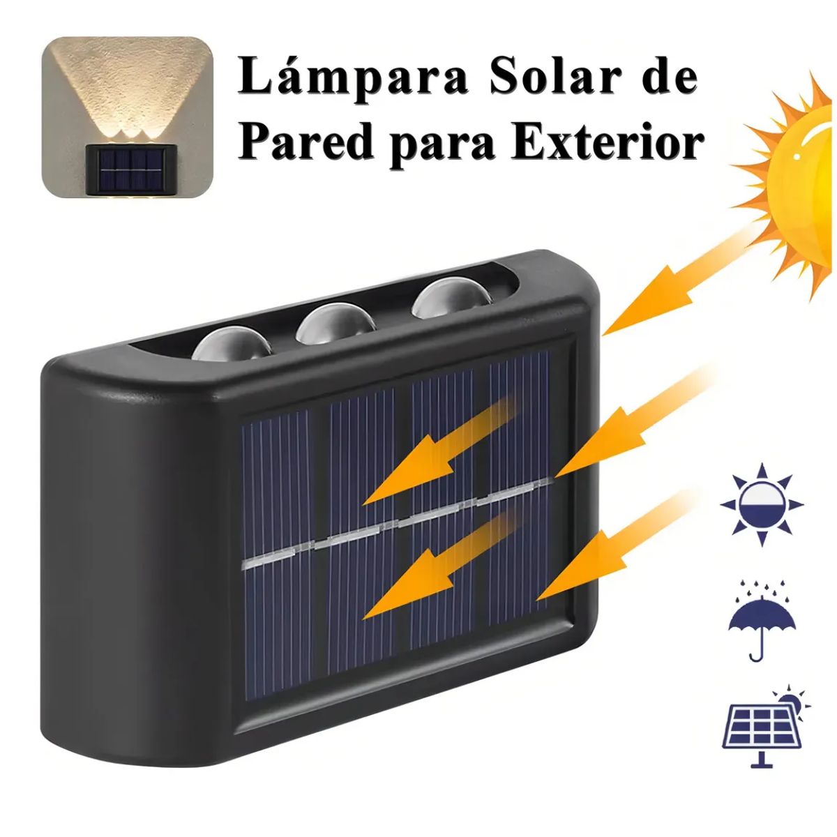 GENERICO - Lámpara Solar Led Exterior Muro Doble 6 Luces Cálida