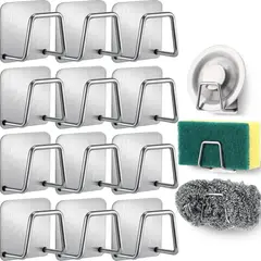 GENERICO - 12 Soporte Esponja Lavaplato Acero Inox+adhesivo,organizador