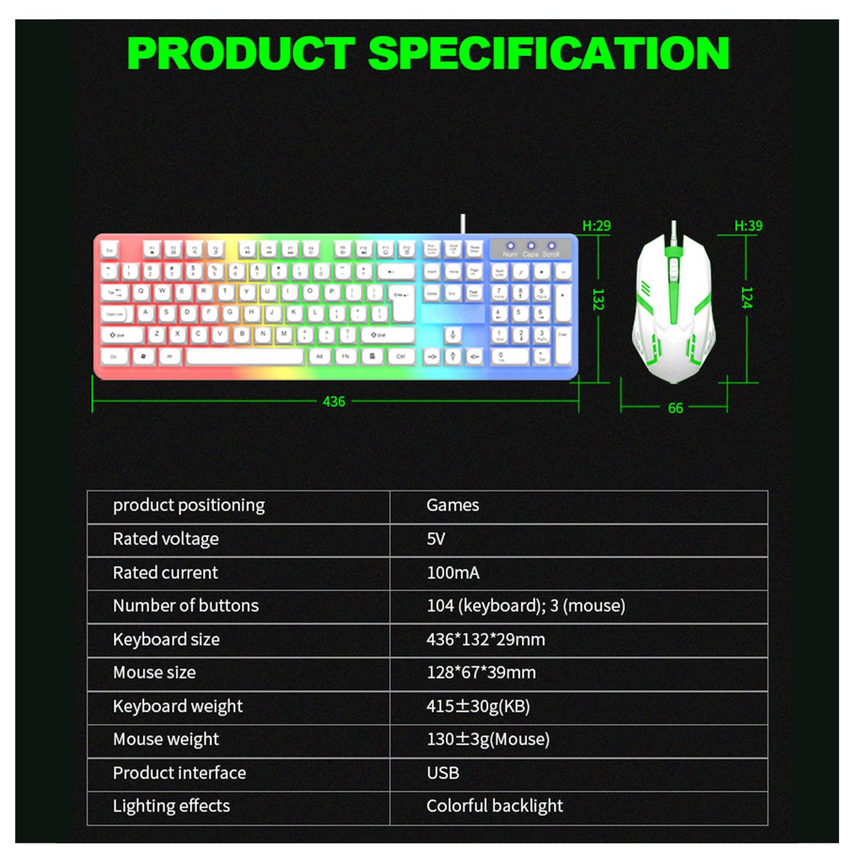 GENERICO - Kit de Teclado Mecánico con Cable y Ratón con Iluminación LED