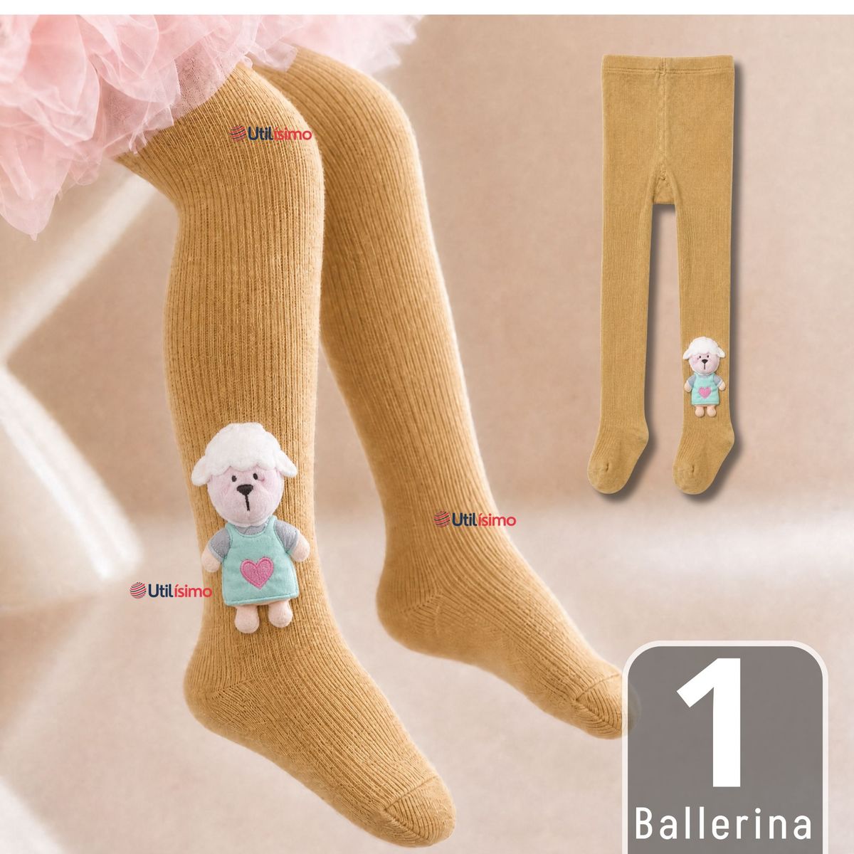 JUMP KIDS - Panty 3D Osito Café Tejida Niña Ballerina 78% Algodón Premium