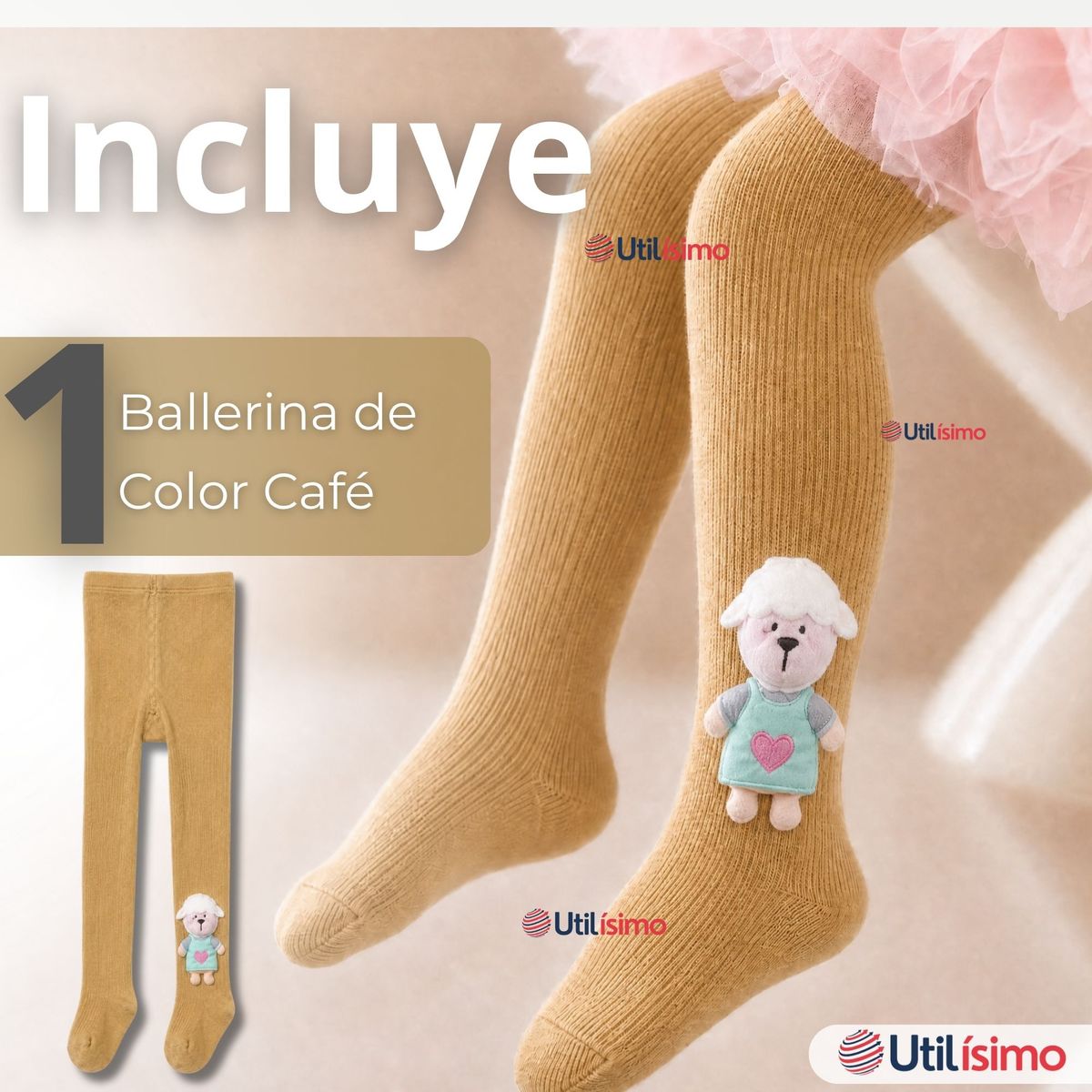 JUMP KIDS - Panty 3D Osito Café Tejida Niña Ballerina 78% Algodón Premium