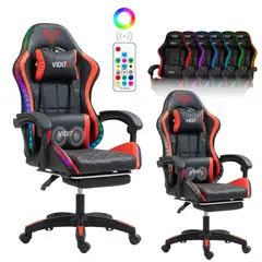 VIDITA - Silla Gamer RGB K-night Reclinable Con Masajeasdor Reposapiés Roja