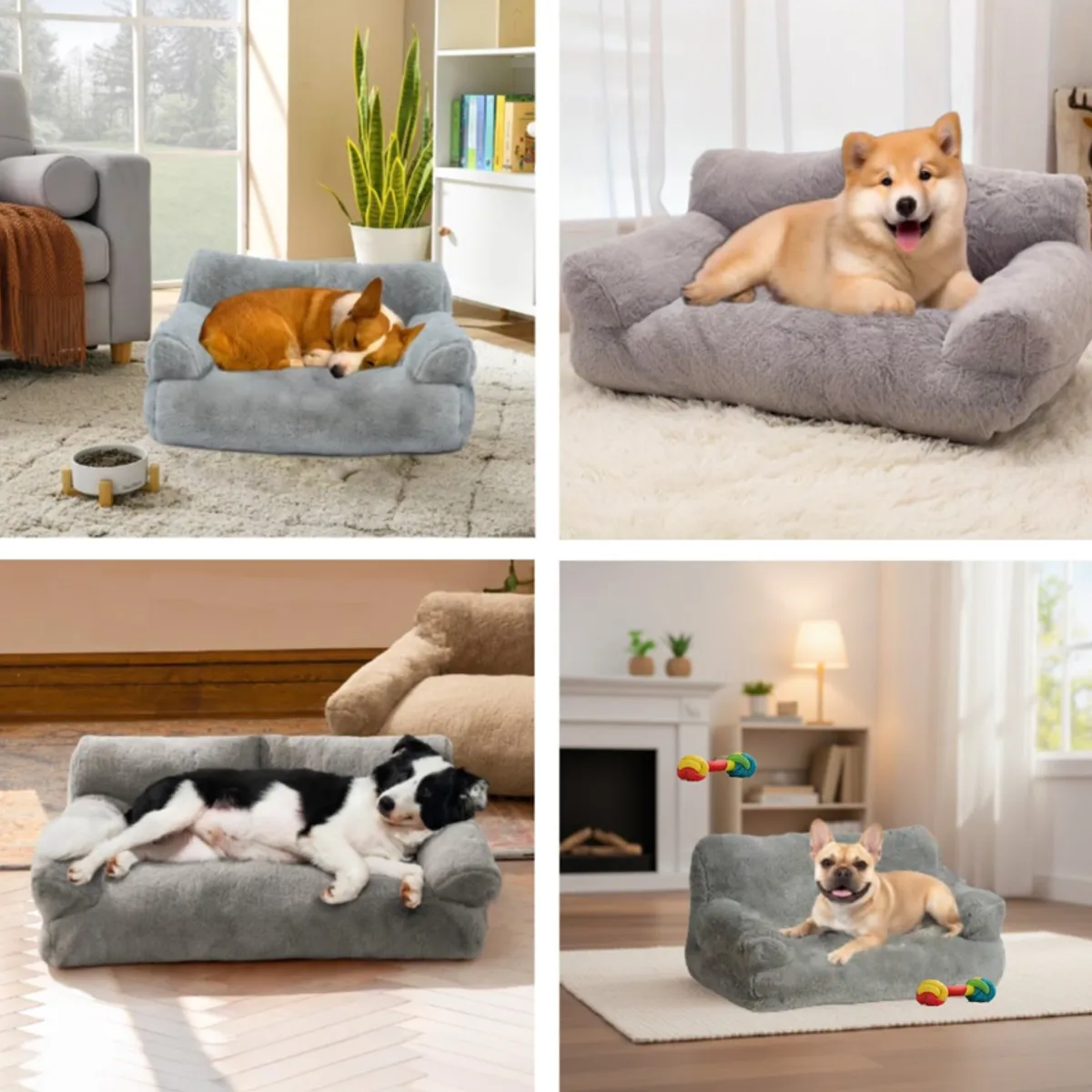 KIDSCOOL - Cama Sofá Relajante Para Mascotas L Gris Lavable y Ortopédica