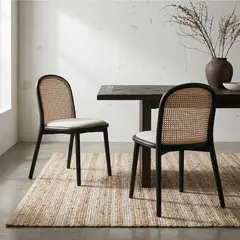 MILK - Silla Comedor Alesio Negro Y Rattan