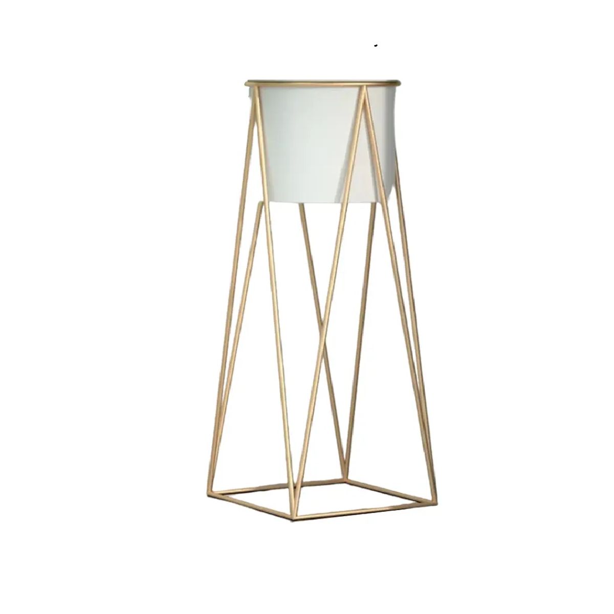 GENERICO - Porta Macetero Pedestal Maceta Plantas Blanco Dorado Mediano