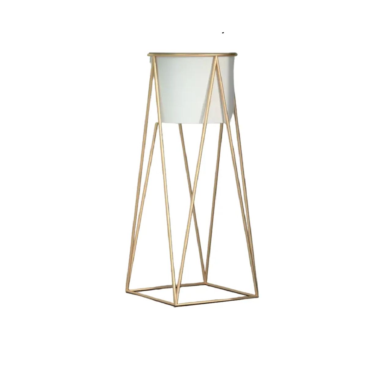 GENERICO - Porta Macetero Pedestal Maceta Plantas Blanco Dorado Mediano