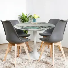 CORI CORI - Comedor Mesa Tulip Marmol Stone 100cms + 4 Sillas Tulip