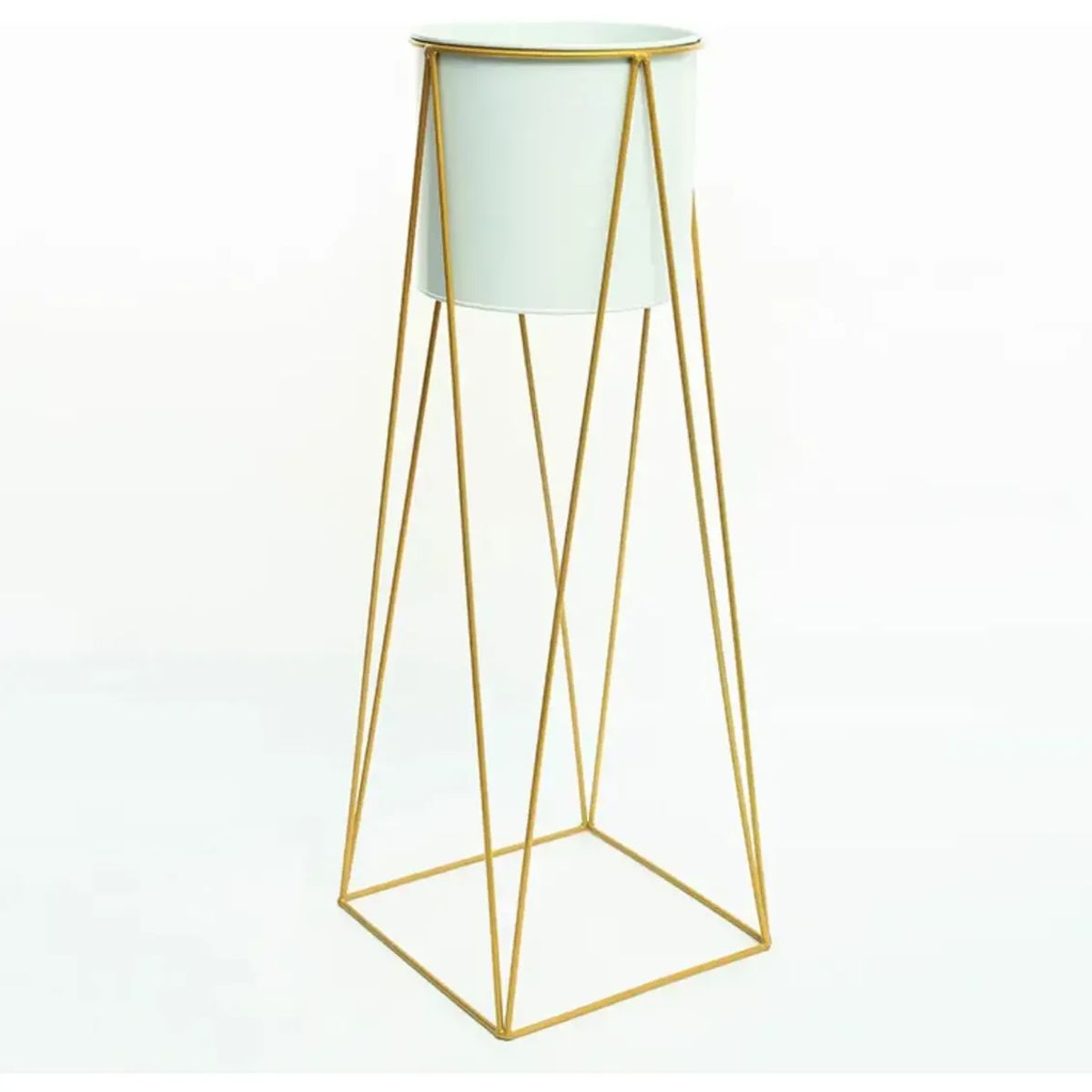 GENERICO - Porta Macetero Pedestal Maceta Plantas Blanco Dorado