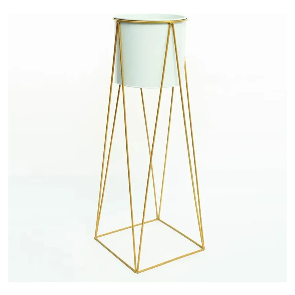 GENERICO - Porta Macetero Pedestal Maceta Plantas Blanco Dorado